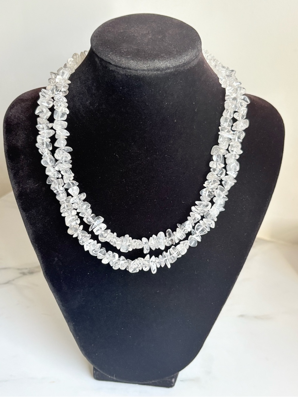 Vintage Avon Clear Quartz Chip Necklace 36” Long NIB 80s